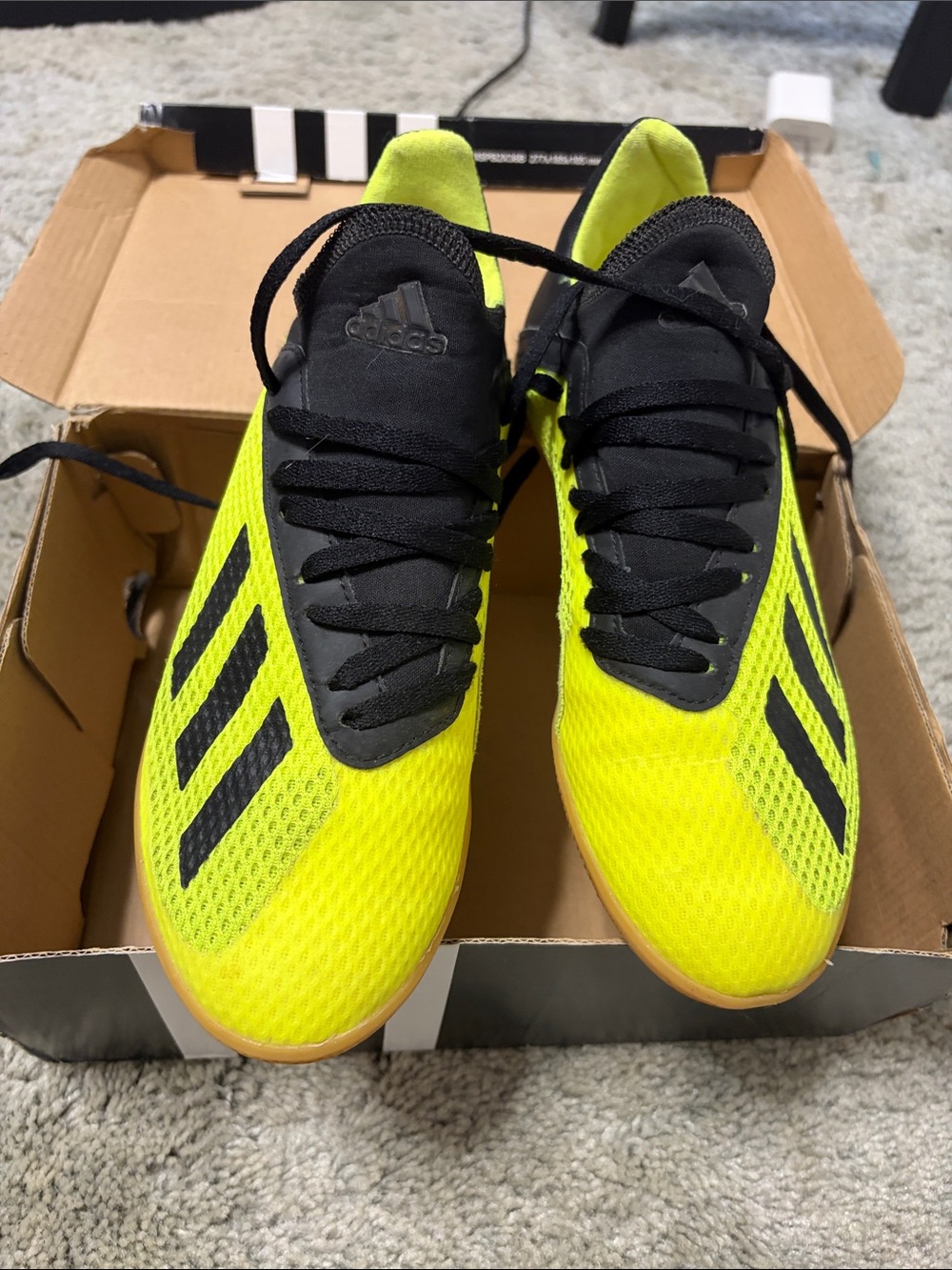 Kids adidas Neon Yellow and Black Indoor Soccer Shoes